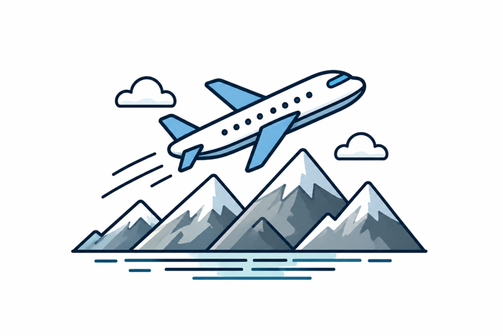 飛行機とヒマラヤのイラスト
